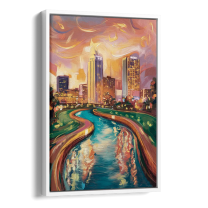 Oklahoma City Bricktown Canal Side - White Canvas Wall Art