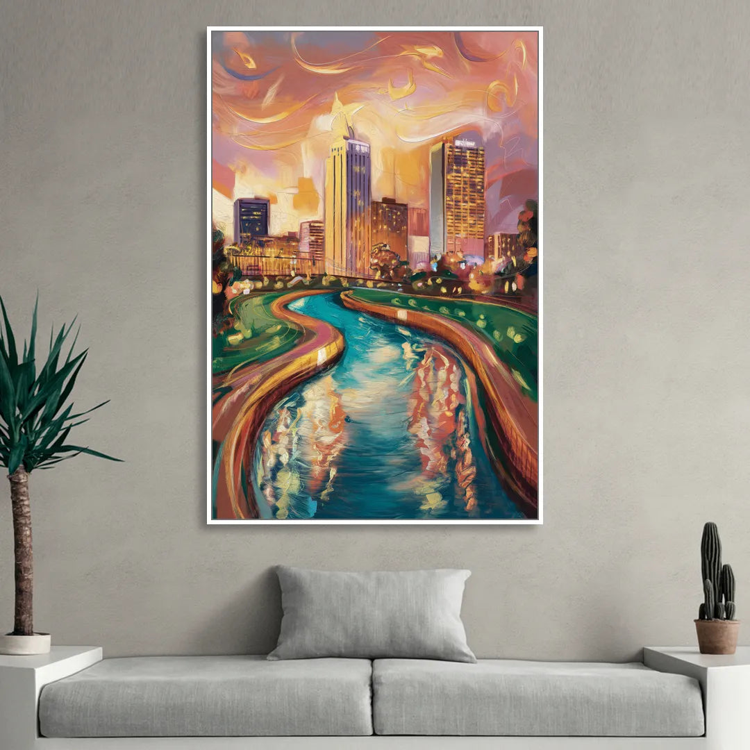 Oklahoma City Bricktown Canal Sitting Room - White Canvas Wall Art