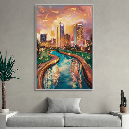 Oklahoma City Bricktown Canal Sitting Room - White Canvas Wall Art