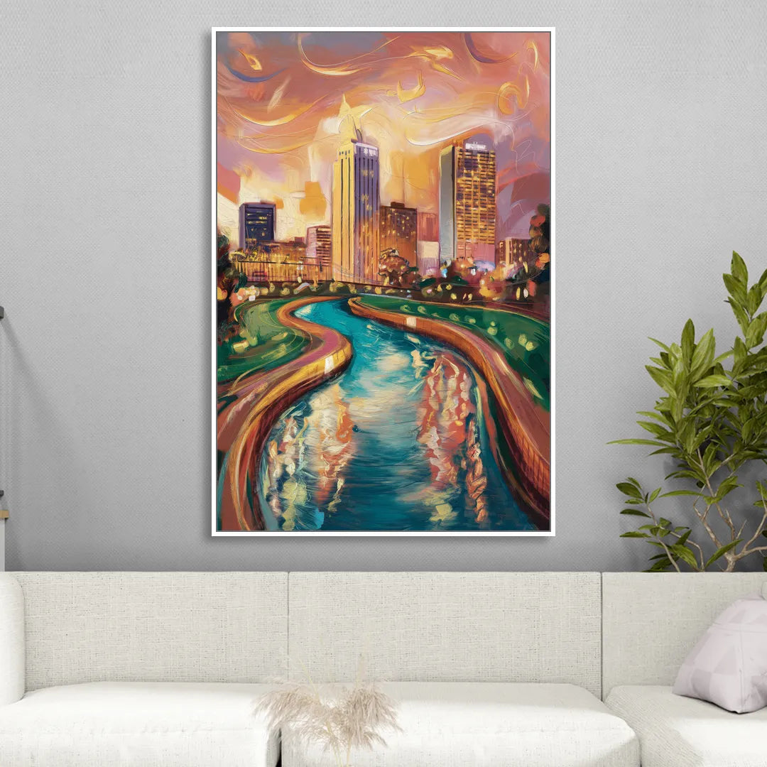 Oklahoma City Bricktown Canal Living Room - White Canvas Wall Art
