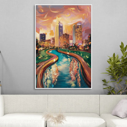 Oklahoma City Bricktown Canal Living Room - White Canvas Wall Art