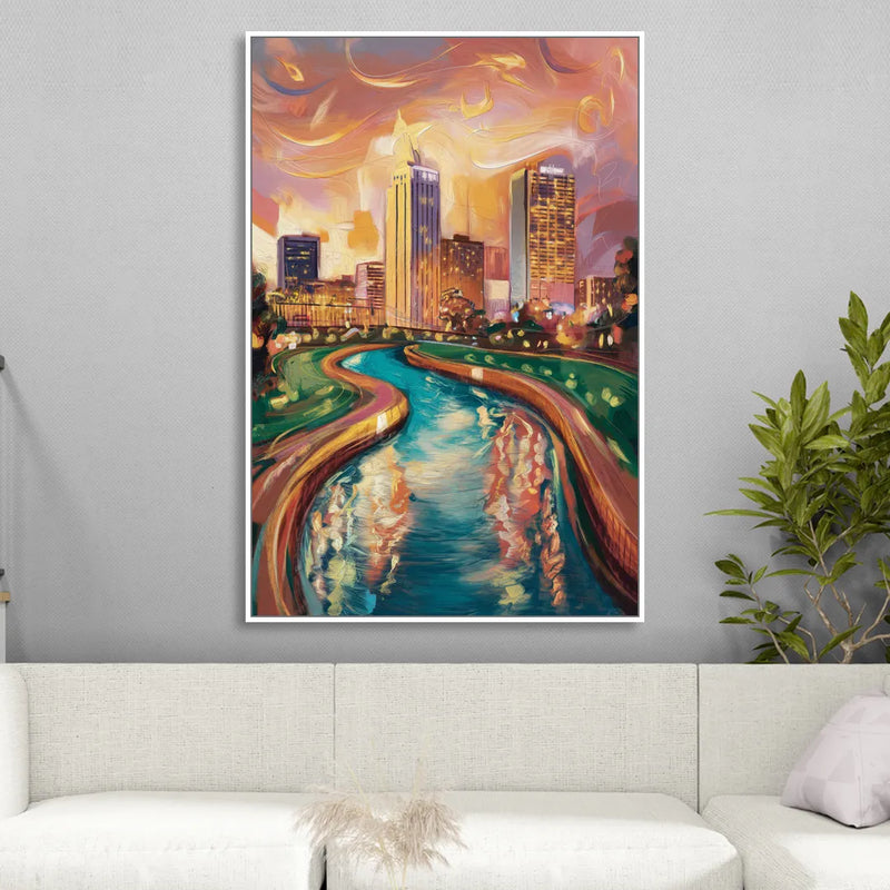 Oklahoma City Bricktown Canal Living Room - White Canvas Wall Art