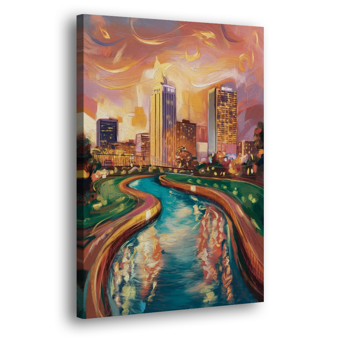 Oklahoma City Bricktown Canal Side - Canvas Wall Art