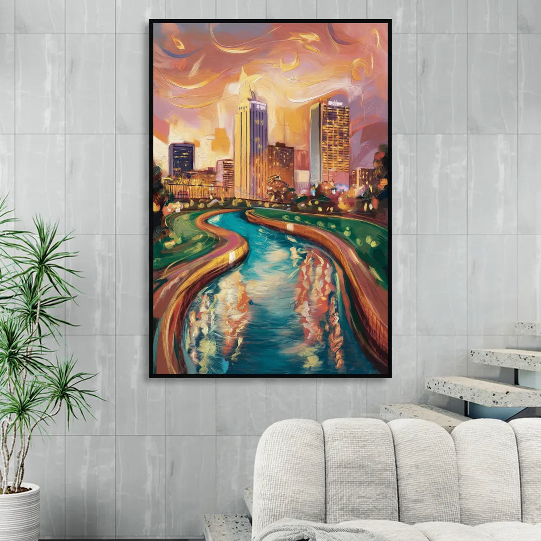 Oklahoma City Bricktown Canal Living Room - Black Canvas Wall Art
