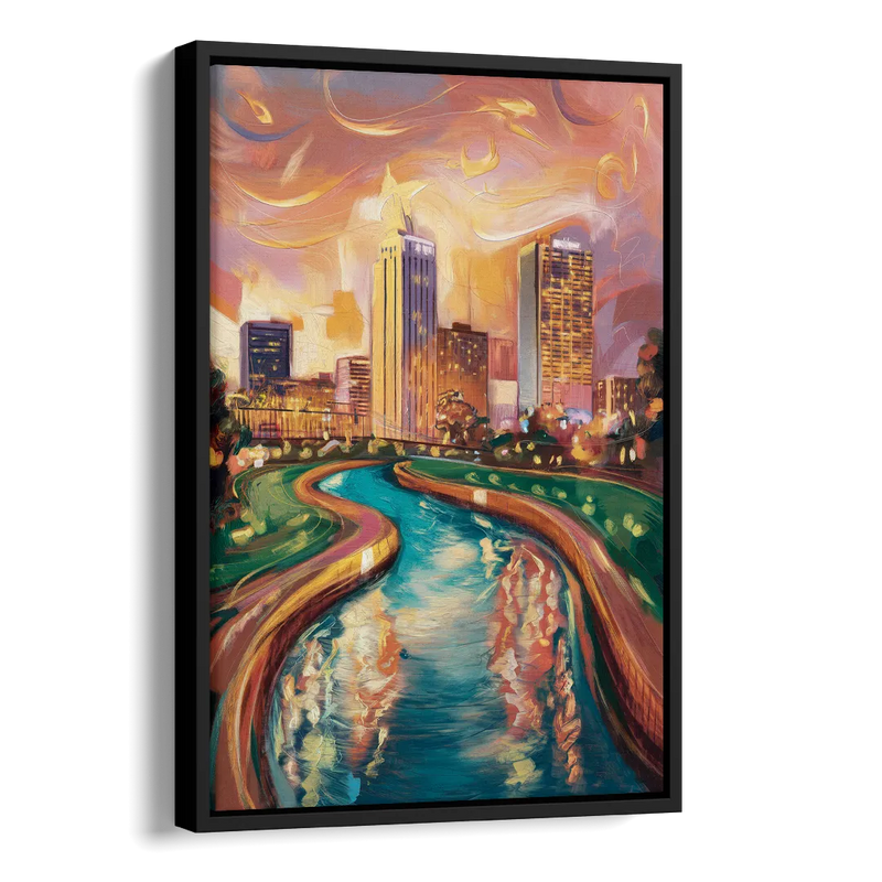 Oklahoma City Bricktown Canal Side - Black Canvas Wall Art