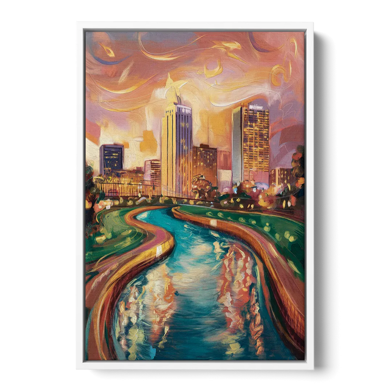 Oklahoma City Bricktown Canal Front - White Canvas Wall Art