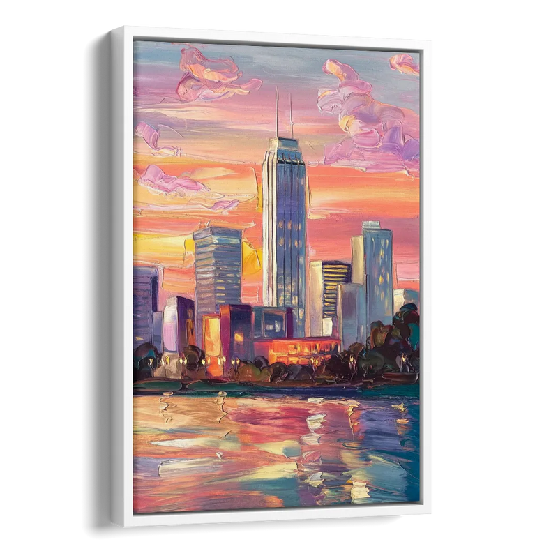 Oklahoma City Downtown Sunset Side - White Canvas Wall Art
