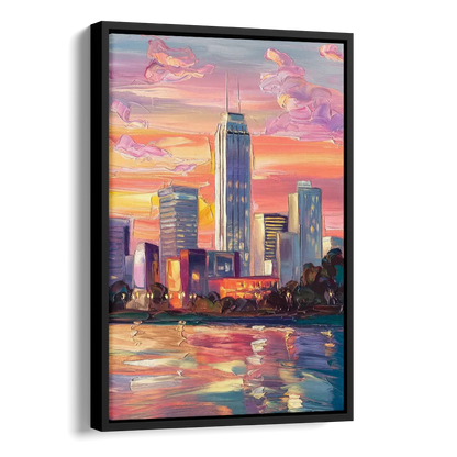 Oklahoma City Downtown Sunset Side - Black Canvas Wall Art
