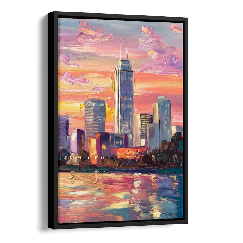 Oklahoma City Downtown Sunset Side - Black Canvas Wall Art