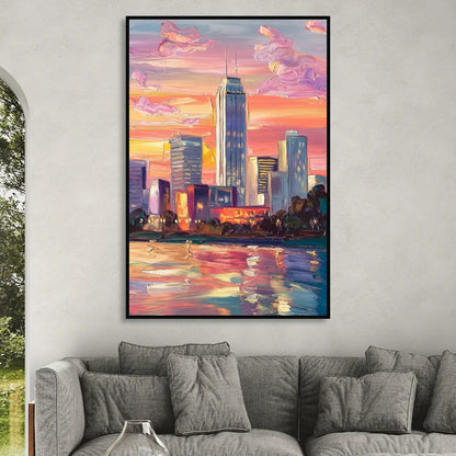 Oklahoma City Downtown Sunset Sitting Room - Black Canvas Wall Art