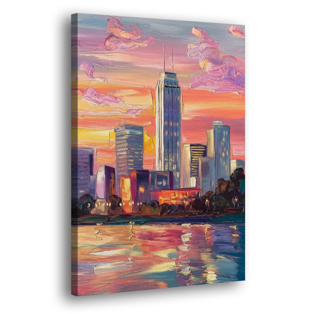 Oklahoma City Downtown Sunset Side - Canvas Wall Art