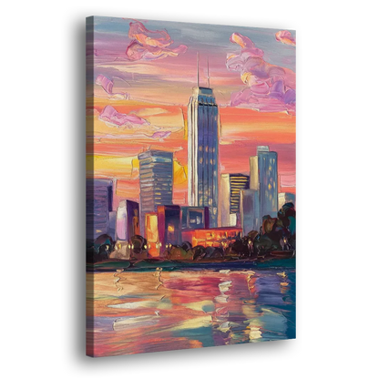 Oklahoma City Downtown Sunset Side - Canvas Wall Art