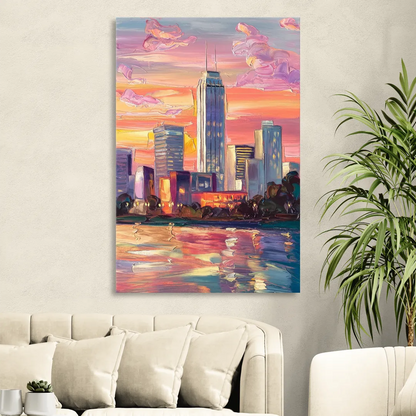Oklahoma City Downtown Sunset Sitting Room - Canvas Wall Art