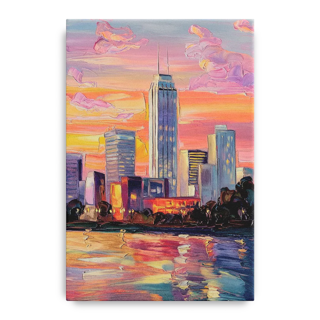 Oklahoma City Downtown Sunset Front - Canvas Wall Art