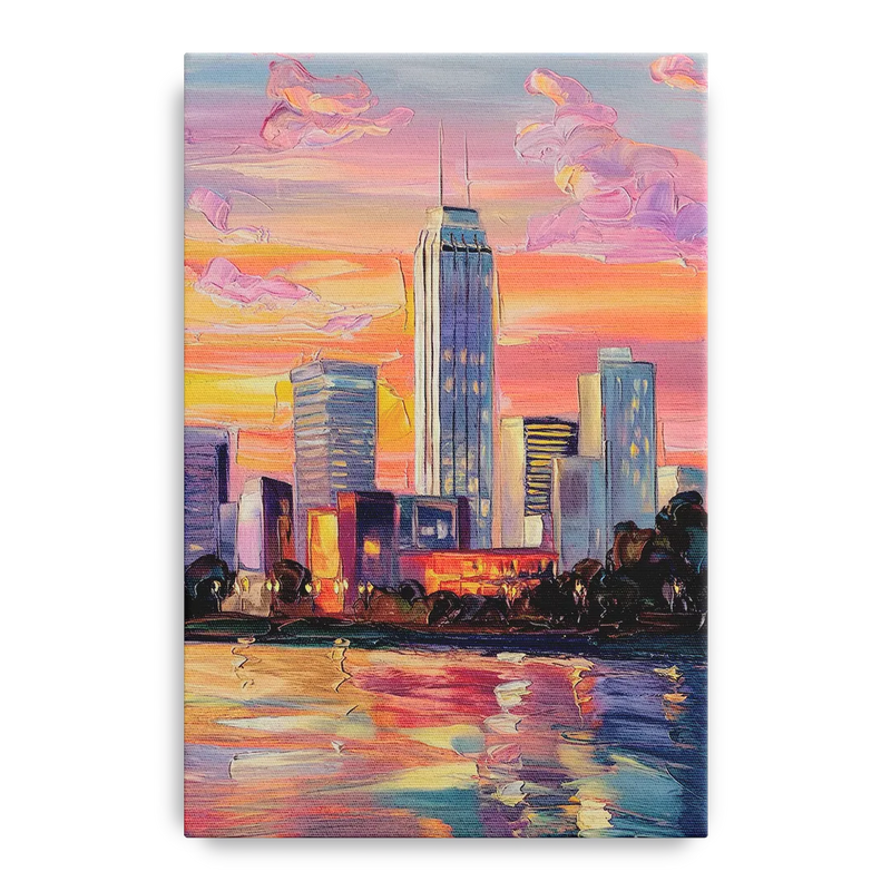 Oklahoma City Downtown Sunset Front - Canvas Wall Art