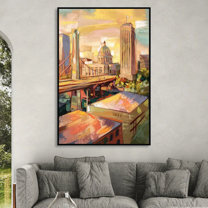 Oklahoma City Historic Landmarks Living Room - Black Canvas Wall Art