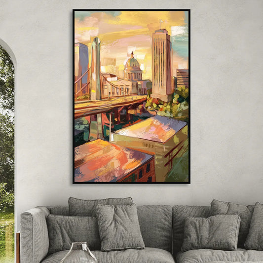 Oklahoma City Historic Landmarks Living Room - Black Canvas Wall Art
