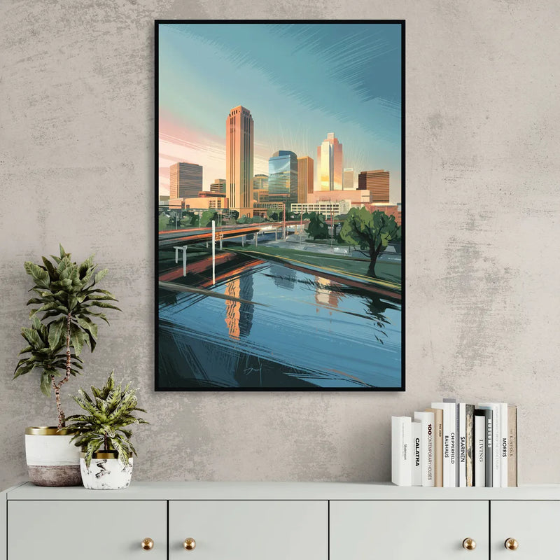 Oklahoma City Modern Architecture Sitting Room - Black Canvas Wall Art