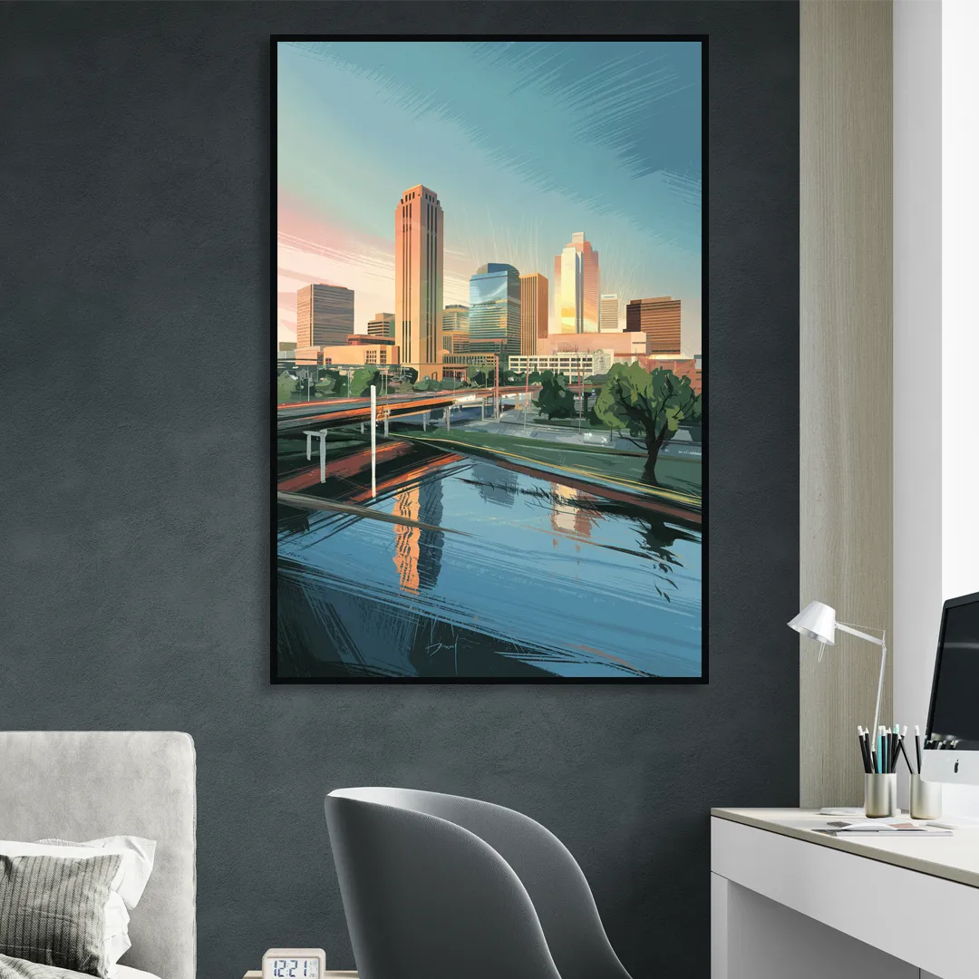 Oklahoma City Modern Architecture Living Room - Black Canvas Wall Art