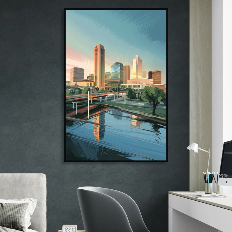 Oklahoma City Modern Architecture Living Room - Black Canvas Wall Art