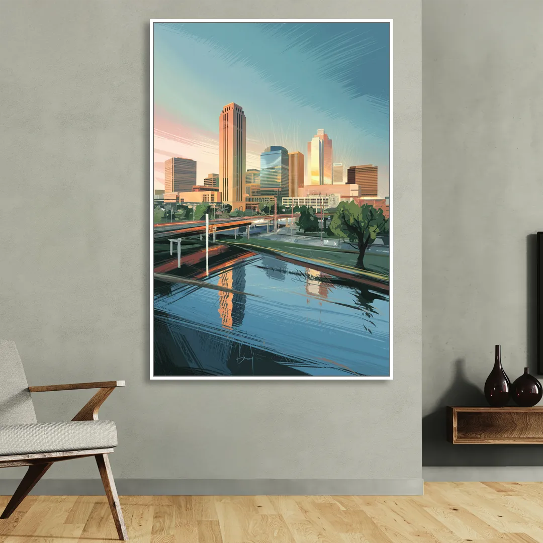 Oklahoma City Modern Architecture Living Room - White Canvas Wall Art