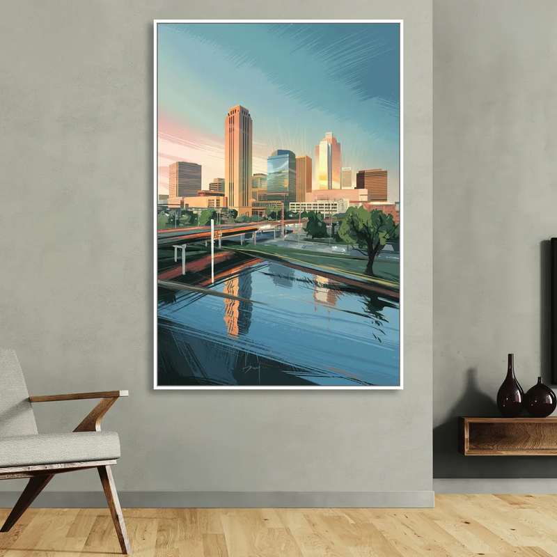 Oklahoma City Modern Architecture Living Room - White Canvas Wall Art