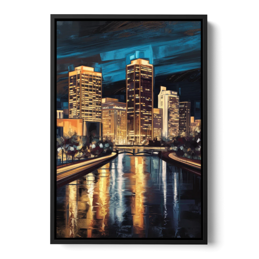 Oklahoma City Night Lights - Black Framed Canvas Wall Art - Front