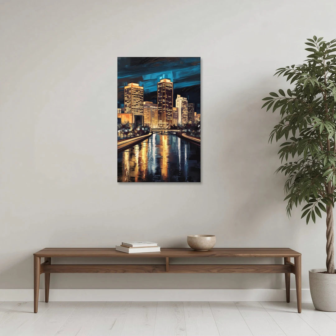 Oklahoma City Night Lights - Canvas Wall Art - Coffee Table - 24x36