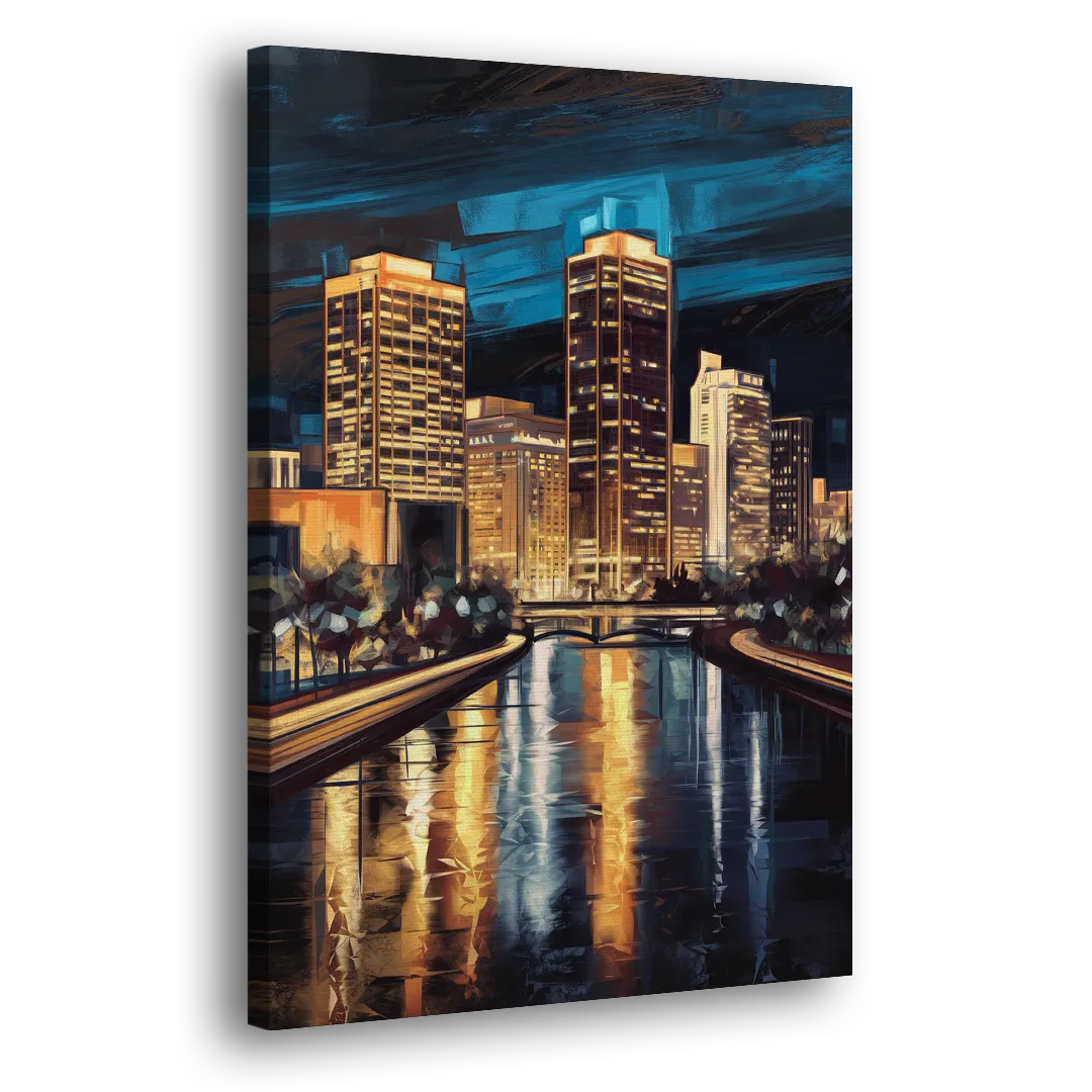 Oklahoma City Night Lights Side - Canvas Wall Art