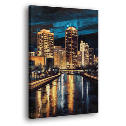 Oklahoma City Night Lights Side - Canvas Wall Art