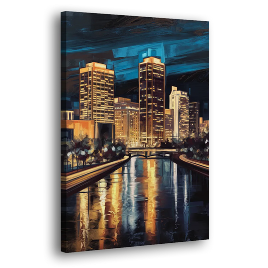 Oklahoma City Night Lights Side - Canvas Wall Art