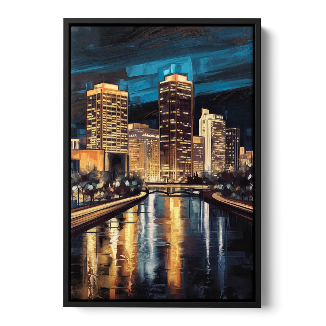 Oklahoma City Night Lights Front - Black Canvas Wall Art