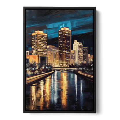 Oklahoma City Night Lights Front - Black Canvas Wall Art