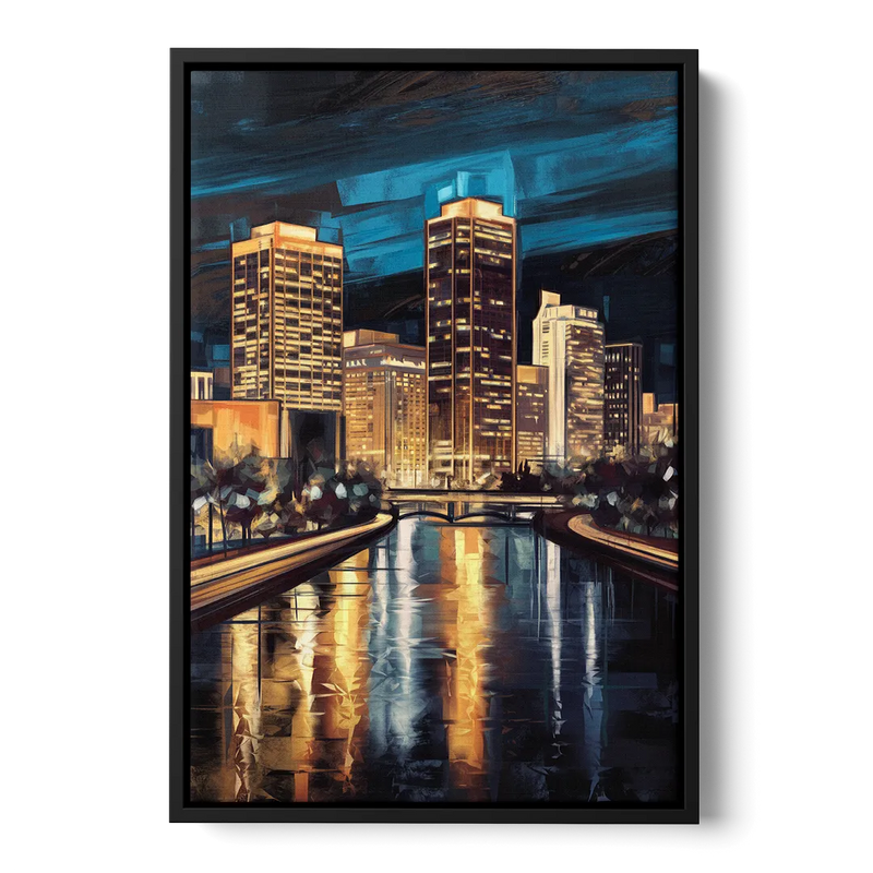 Oklahoma City Night Lights Front - Black Canvas Wall Art