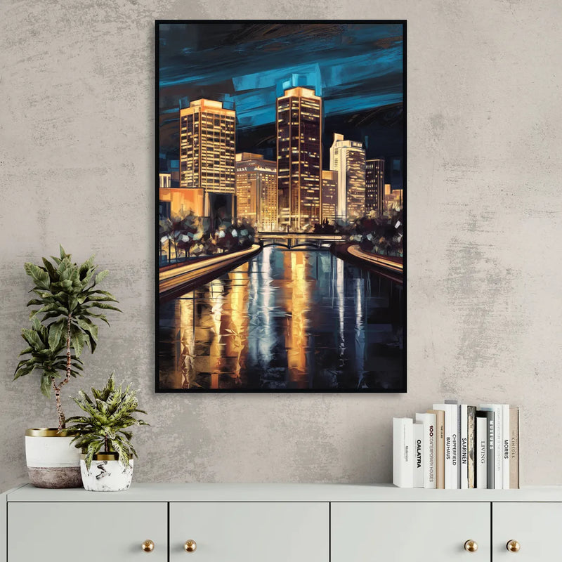 Oklahoma City Night Lights Living Room - Black Canvas Wall Art