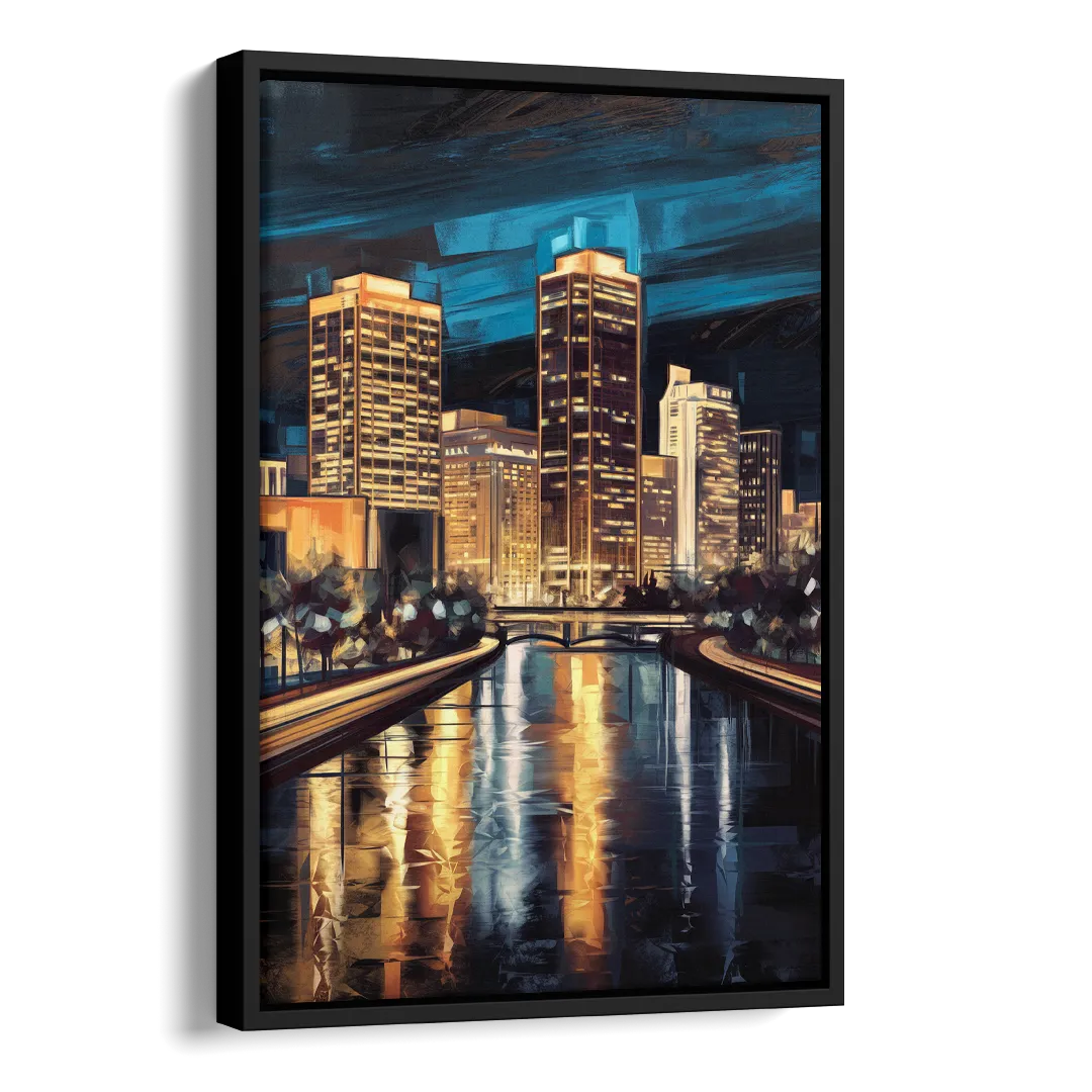 Oklahoma City Night Lights Side - Black Canvas Wall Art