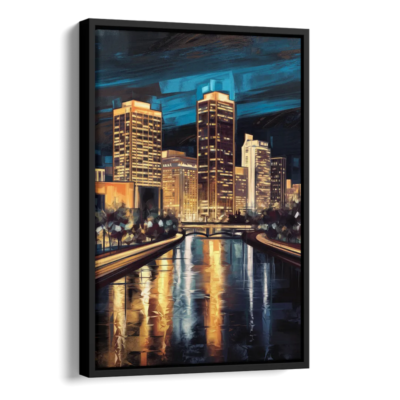 Oklahoma City Night Lights Side - Black Canvas Wall Art