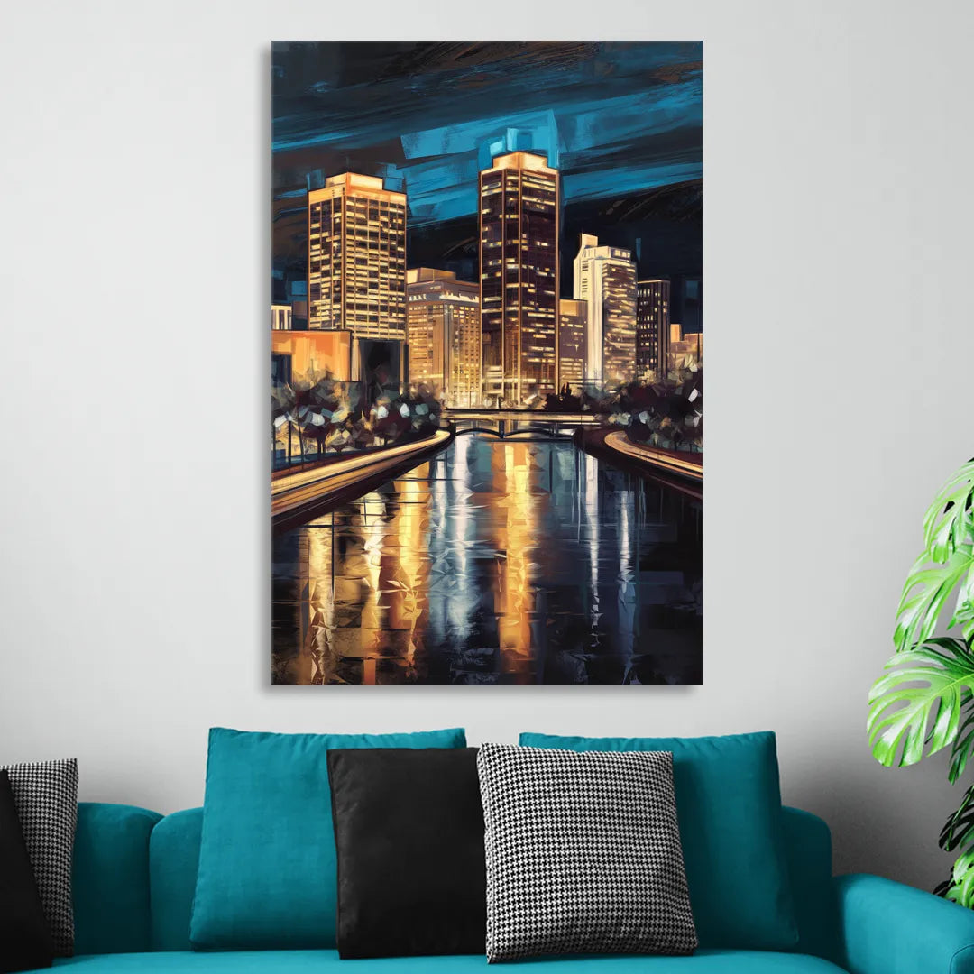 Oklahoma City Night Lights Living Room - Canvas Wall Art