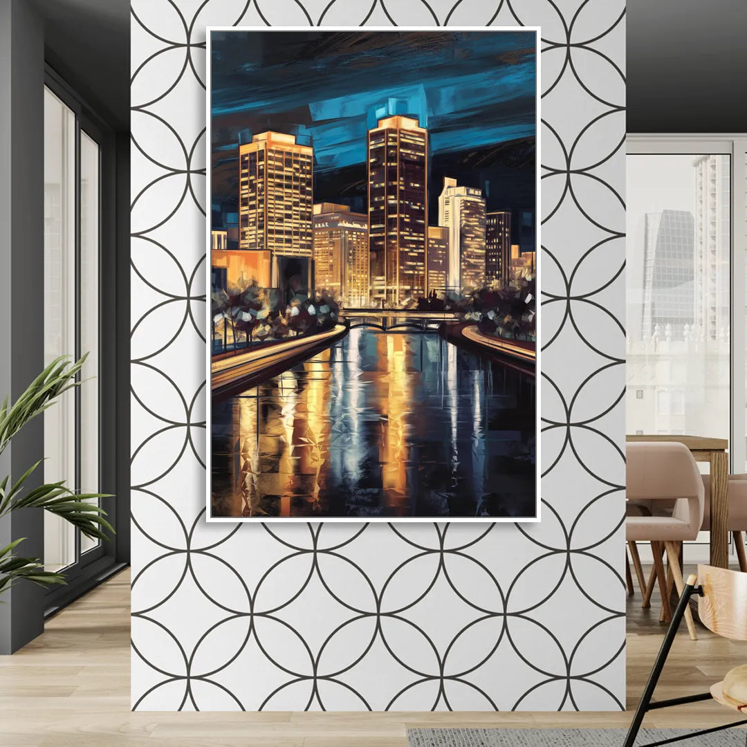 Oklahoma City Night Lights Sitting Room - White Canvas Wall Art