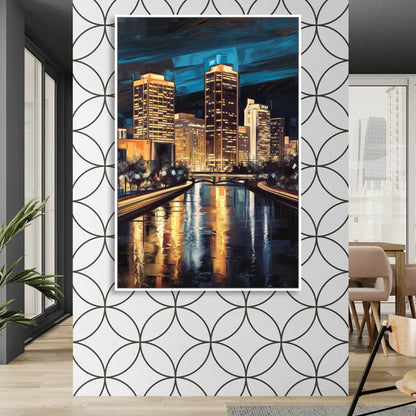 Oklahoma City Night Lights Sitting Room - White Canvas Wall Art