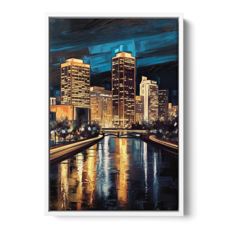 Oklahoma City Night Lights Front - White Canvas Wall Art