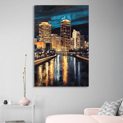 Oklahoma City Night Lights Sitting Room - Canvas Wall Art