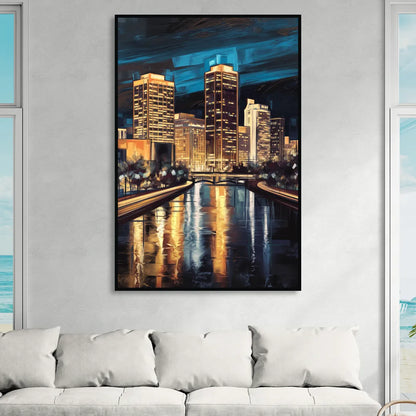 Oklahoma City Night Lights Sitting Room - Black Canvas Wall Art