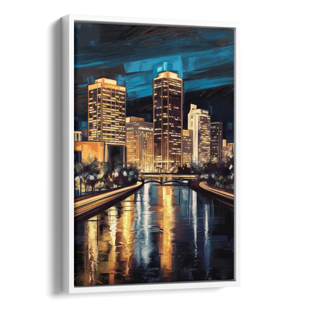 Oklahoma City Night Lights Side - White Canvas Wall Art