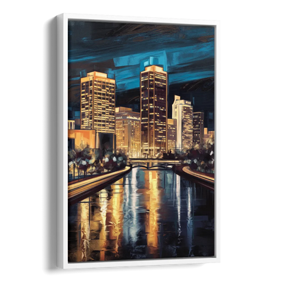Oklahoma City Night Lights Side - White Canvas Wall Art
