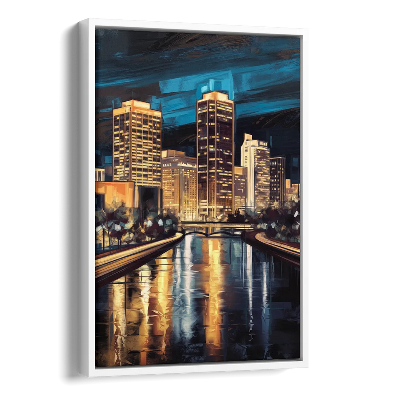 Oklahoma City Night Lights Side - White Canvas Wall Art