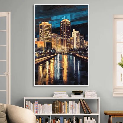 Oklahoma City Night Lights Living Room - White Canvas Wall Art