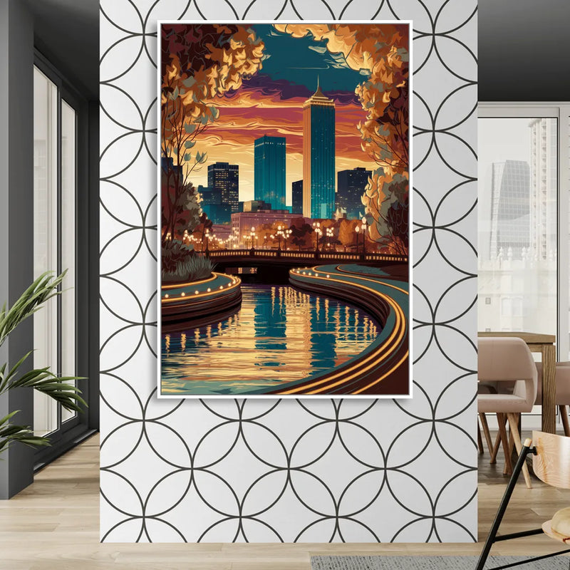 Oklahoma City Scenic Views Living Room - White Canvas Wall Art