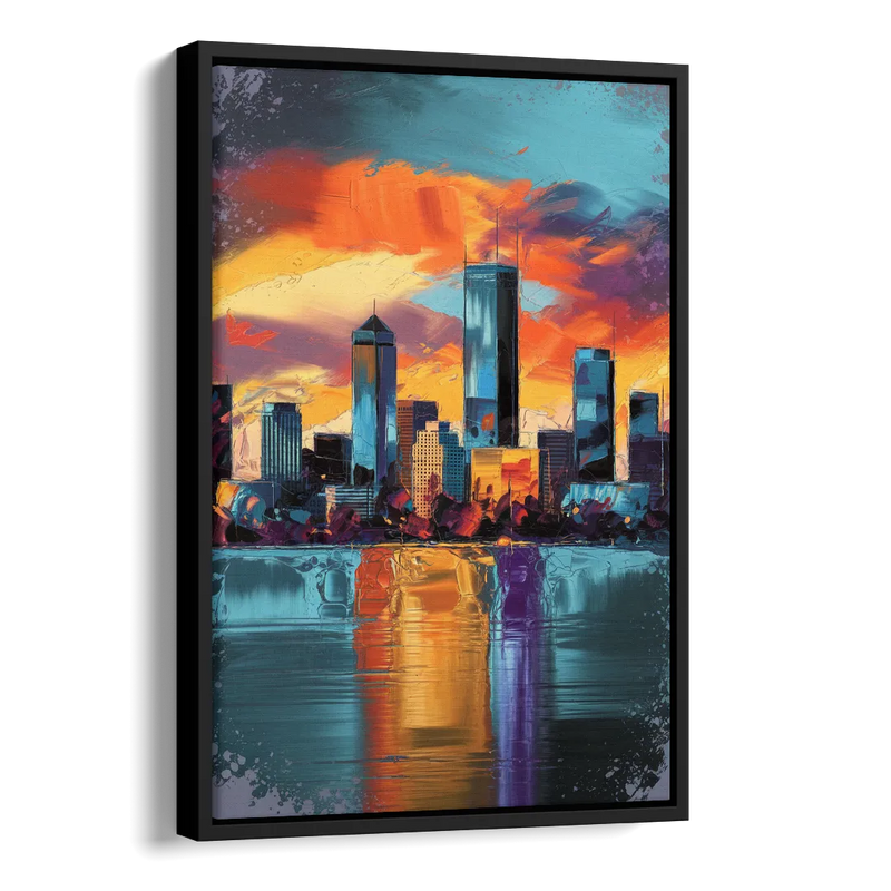 Oklahoma City Skyline Reflection Side - Black Canvas Wall Art