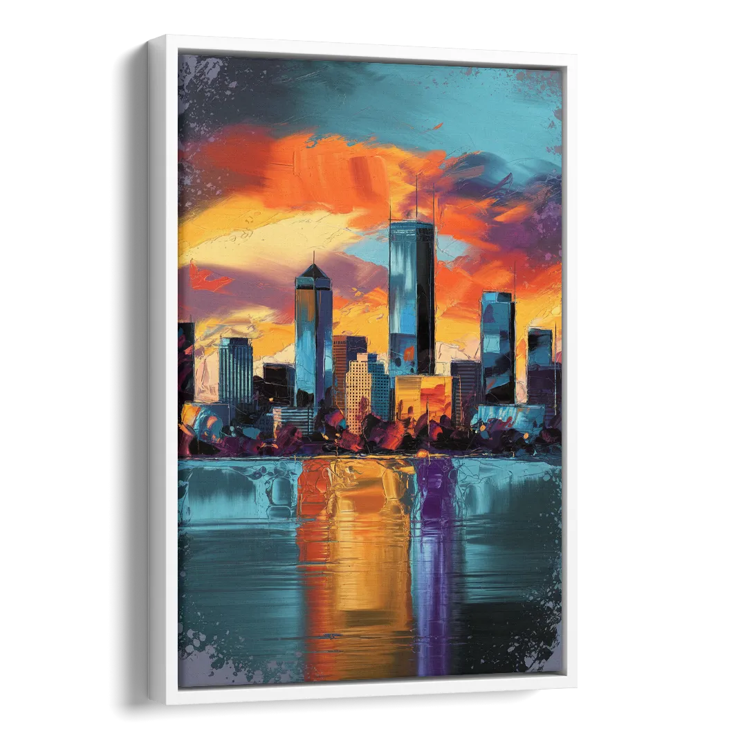 Oklahoma City Skyline Reflection Side - White Canvas Wall Art